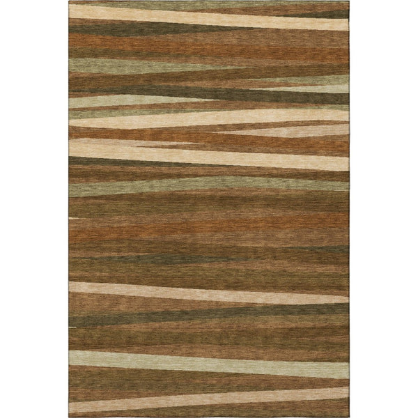 HomeRoots 10' X 14' Washable Area Rug in Rust Brown & Copper Stripes - UV Protected, Durable & Stylish Design 678520