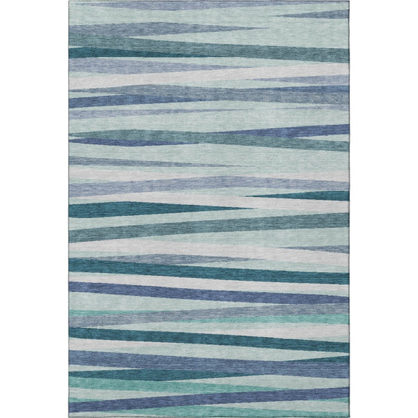 HomeRoots 5' X 8' Coastal Teal, Ivory & Blue Striped Area Rug – Washable, UV Protected & Perfect for Family Homes! 678522