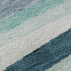 HomeRoots 8' Teal Ivory and Blue Striped Washable Round Rug – Durable, UV-Protected, Ideal for Indoor & Outdoor Use 678523