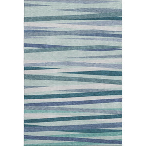 HomeRoots 8' X 10' Teal Ivory Blue Striped Area Rug – Washable, UV Protected, Stain-Resistant for High-Traffic Areas 678524