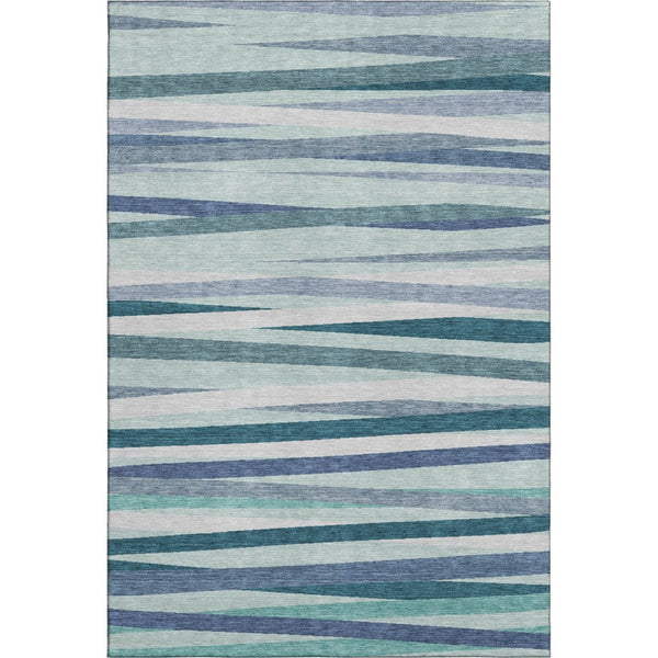 HomeRoots 8' X 10' Teal Ivory Blue Striped Area Rug – Washable, UV Protected, Stain-Resistant for High-Traffic Areas 678524