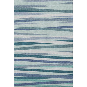 HomeRoots 8' X 10' Teal Ivory Blue Striped Area Rug – Washable, UV Protected, Stain-Resistant for High-Traffic Areas 678524