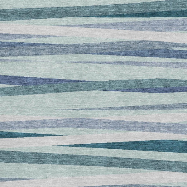 HomeRoots 9' X 12' Teal Ivory Blue Striped Washable Area Rug - UV Protected, Durable for High-Traffic Areas 678525