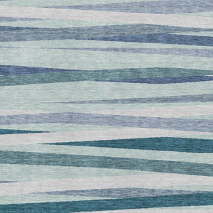 HomeRoots 10' X 14' Stylish Teal Ivory Blue Striped Area Rug - Durable, Washable, UV Protected for Any Space 678526
