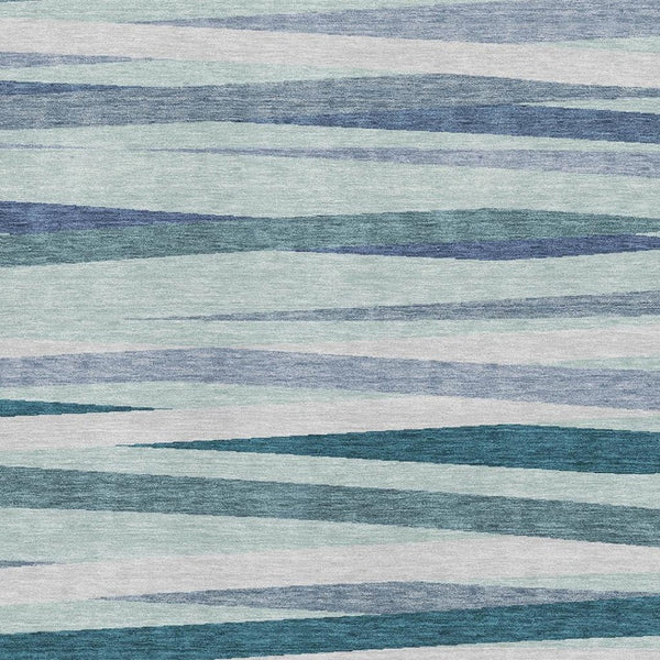 HomeRoots 10' X 14' Stylish Teal Ivory Blue Striped Area Rug - Durable, Washable, UV Protected for Any Space 678526