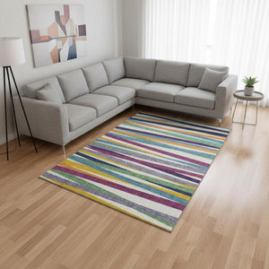 HomeRoots 8' X 10' Vibrant Striped Washable Area Rug - Durable, UV-Protected, Easy-Care for Family Spaces! 678530