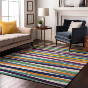 HomeRoots 8' X 10' Vibrant Striped Washable Area Rug - Durable, UV-Protected, Easy-Care for Family Spaces! 678530