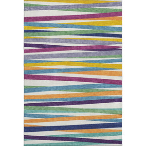 HomeRoots 8' X 10' Vibrant Striped Washable Area Rug - Durable, UV-Protected, Easy-Care for Family Spaces! 678530