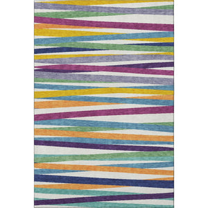 HomeRoots 9' X 12' Washable Striped Area Rug in White, Purple & Yellow - Durable, UV-Protected & Stylish! 678531