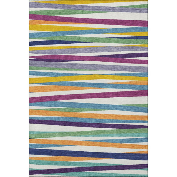 HomeRoots 9' X 12' Washable Striped Area Rug in White, Purple & Yellow - Durable, UV-Protected & Stylish! 678531