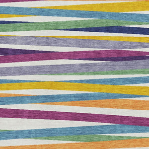 HomeRoots 10' Washable Area Rug with Bold White, Purple & Yellow Stripes - UV Protection & Stain Resistance! 678532
