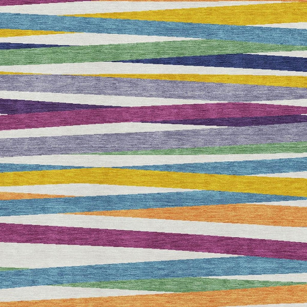 HomeRoots 10' Washable Area Rug with Bold White, Purple & Yellow Stripes - UV Protection & Stain Resistance! 678532