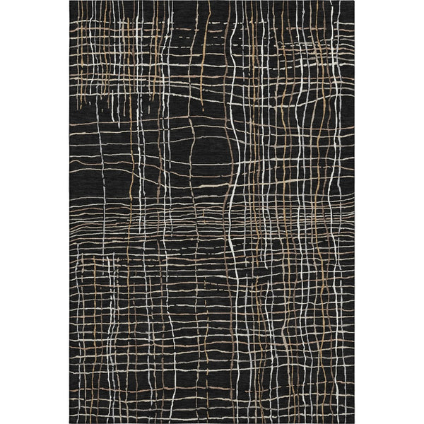 HomeRoots 5' Stylish Washable Striped Area Rug in Black, Ivory & Beige with UV Protection for High-Traffic Spaces 678534