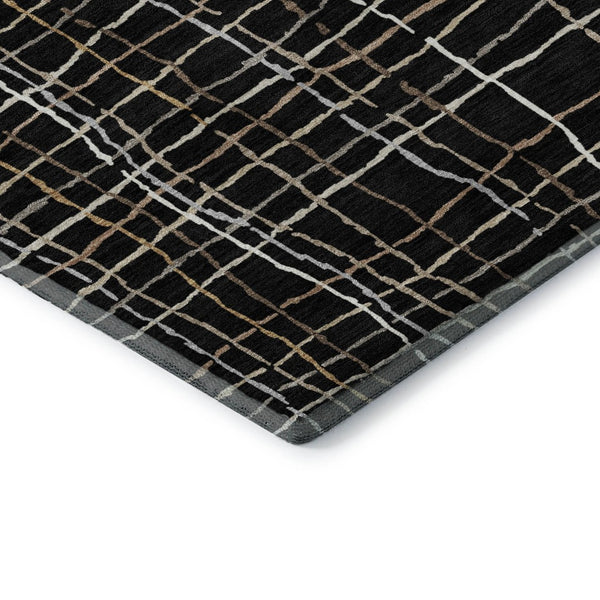 HomeRoots 8' Stylish Black, Ivory & Beige Striped Washable Round Rug with UV Protection for High-Traffic Areas 678535