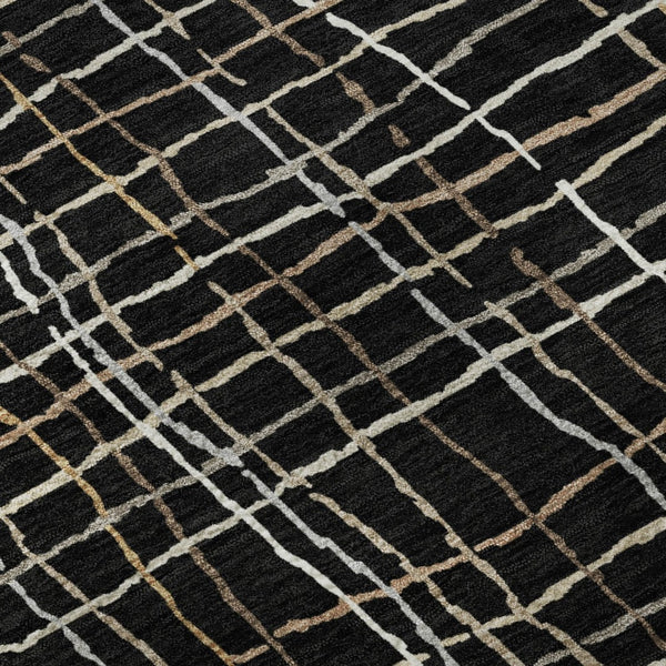 HomeRoots 8' Stylish Black, Ivory & Beige Striped Washable Round Rug with UV Protection for High-Traffic Areas 678535