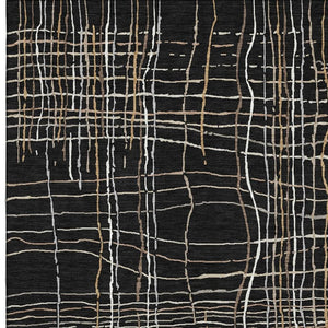 HomeRoots 8' X 10' Stylish Washable Area Rug in Black, Ivory & Beige Stripes with UV Protection for Homes 678536