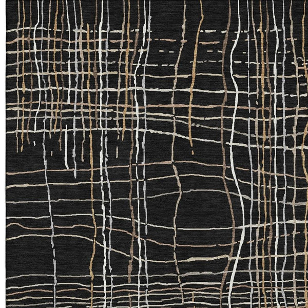 HomeRoots 8' X 10' Stylish Washable Area Rug in Black, Ivory & Beige Stripes with UV Protection for Homes 678536