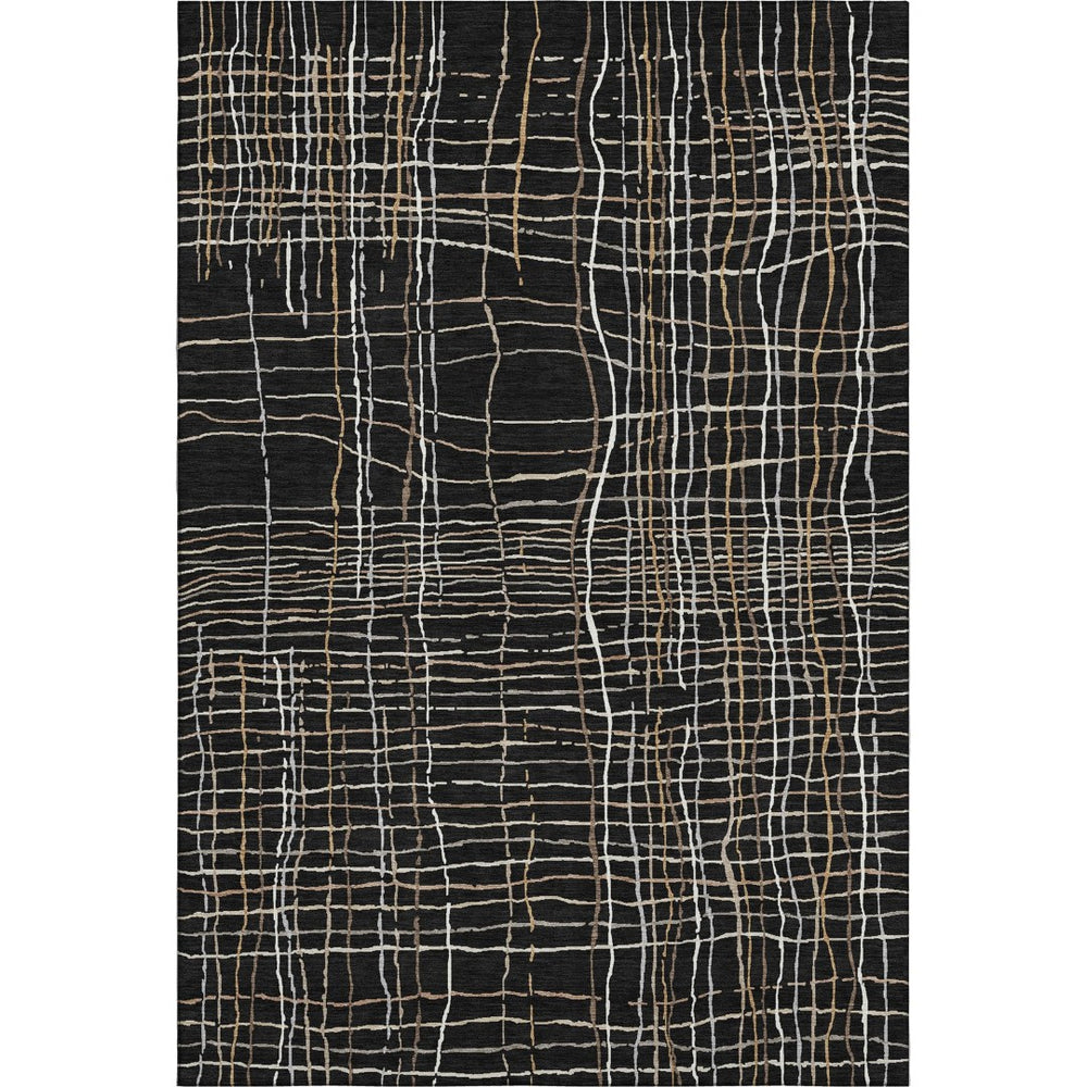 HomeRoots 9' X 12' Washable Black Ivory Beige Striped Area Rug with UV Protection for Stylish Durability & Care 678537