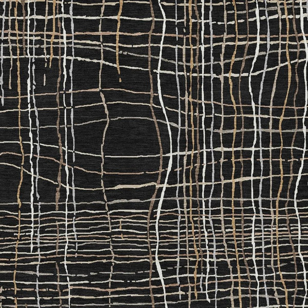 HomeRoots 9' X 12' Washable Black Ivory Beige Striped Area Rug with UV Protection for Stylish Durability & Care 678537