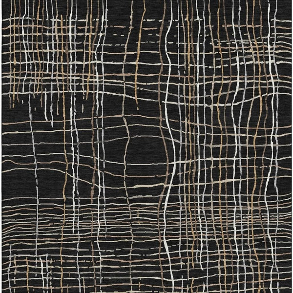 HomeRoots 9' X 12' Washable Black Ivory Beige Striped Area Rug with UV Protection for Stylish Durability & Care 678537