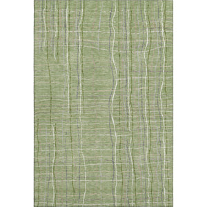 HomeRoots 5' X 8' Washable Green and Ivory Striped Area Rug with UV Protection for Durable Everyday Use 678540