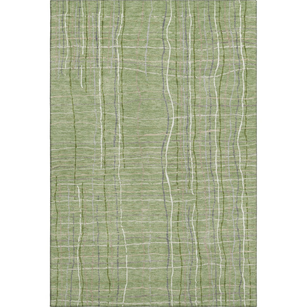 HomeRoots 5' X 8' Washable Green and Ivory Striped Area Rug with UV Protection for Durable Everyday Use 678540