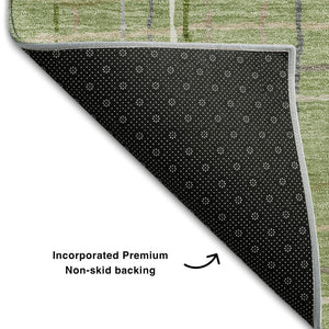 HomeRoots 5' X 8' Washable Green and Ivory Striped Area Rug with UV Protection for Durable Everyday Use 678540