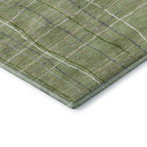 HomeRoots 5' X 8' Washable Green and Ivory Striped Area Rug with UV Protection for Durable Everyday Use 678540