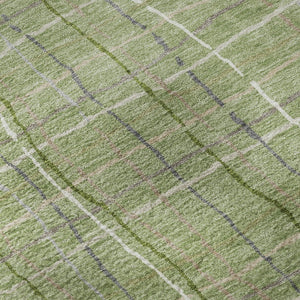 HomeRoots 5' X 8' Washable Green and Ivory Striped Area Rug with UV Protection for Durable Everyday Use 678540