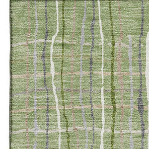 HomeRoots 5' X 8' Washable Green and Ivory Striped Area Rug with UV Protection for Durable Everyday Use 678540