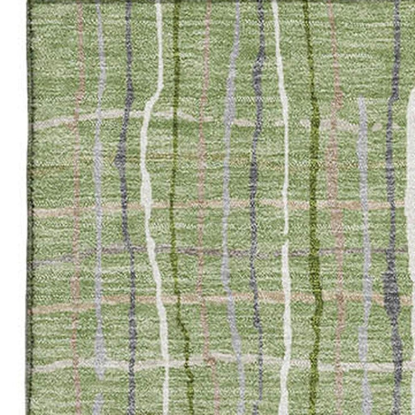 HomeRoots 5' X 8' Washable Green and Ivory Striped Area Rug with UV Protection for Durable Everyday Use 678540