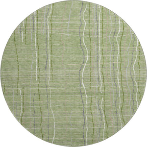 HomeRoots 8' Washable Round Rug in Green, Ivory & Gray Stripes - UV Protected, Stain-Resistant, Durable Design 678541