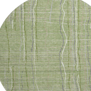 HomeRoots 8' Washable Round Rug in Green, Ivory & Gray Stripes - UV Protected, Stain-Resistant, Durable Design 678541