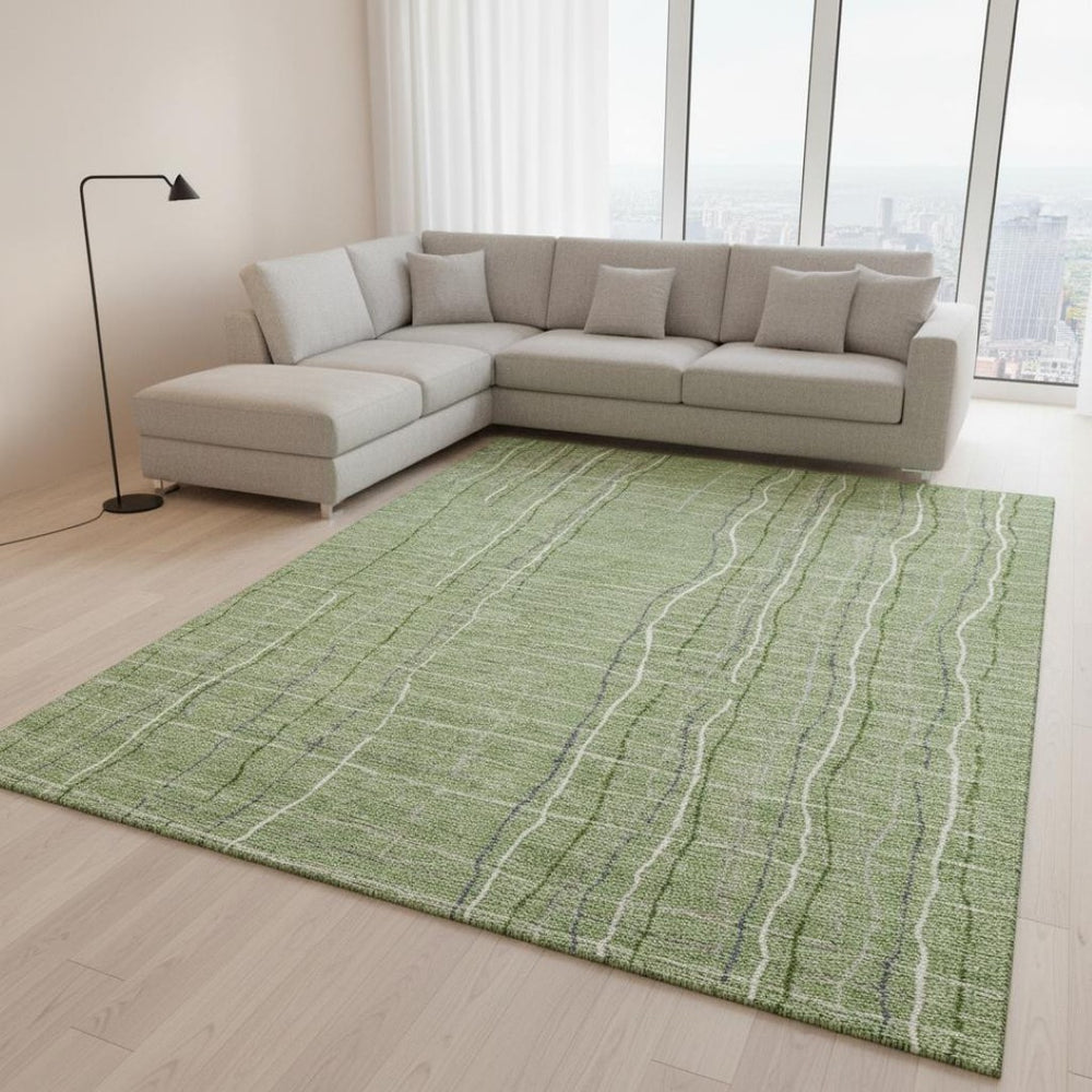 HomeRoots 8' X 10' Striped Washable Area Rug in Green, Ivory & Gray - UV Protected, Perfect for High-Traffic Spaces 678542