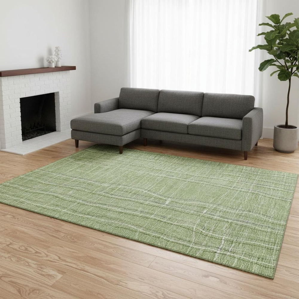 HomeRoots 9' X 12' Green Ivory Gray Striped Washable Area Rug – Stylish, UV-Protected, Durable & Easy Care! 678543
