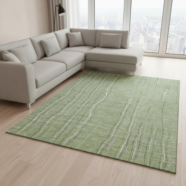 HomeRoots 10' Washable Area Rug in Green, Ivory & Gray Stripes – UV Protected, Durable & Stain Resistant Design 678544