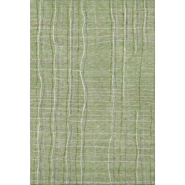 HomeRoots 10' Washable Area Rug in Green, Ivory & Gray Stripes – UV Protected, Durable & Stain Resistant Design 678544
