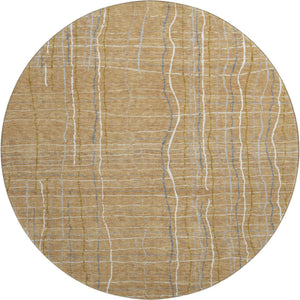 HomeRoots 8' Gold Ivory and Gray Striped Washable Round Rug - Durable, UV-Protected, Stylish for Any Space 678547