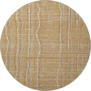 HomeRoots 8' Gold Ivory and Gray Striped Washable Round Rug - Durable, UV-Protected, Stylish for Any Space 678547