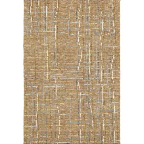 HomeRoots 10' X 14' Striped Washable Area Rug in Gold, Ivory & Gray - UV Protected, Durable & Stylish Design 678550