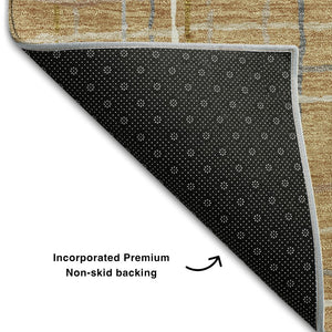 HomeRoots 10' X 14' Striped Washable Area Rug in Gold, Ivory & Gray - UV Protected, Durable & Stylish Design 678550