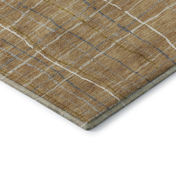 HomeRoots 10' X 14' Striped Washable Area Rug in Gold, Ivory & Gray - UV Protected, Durable & Stylish Design 678550