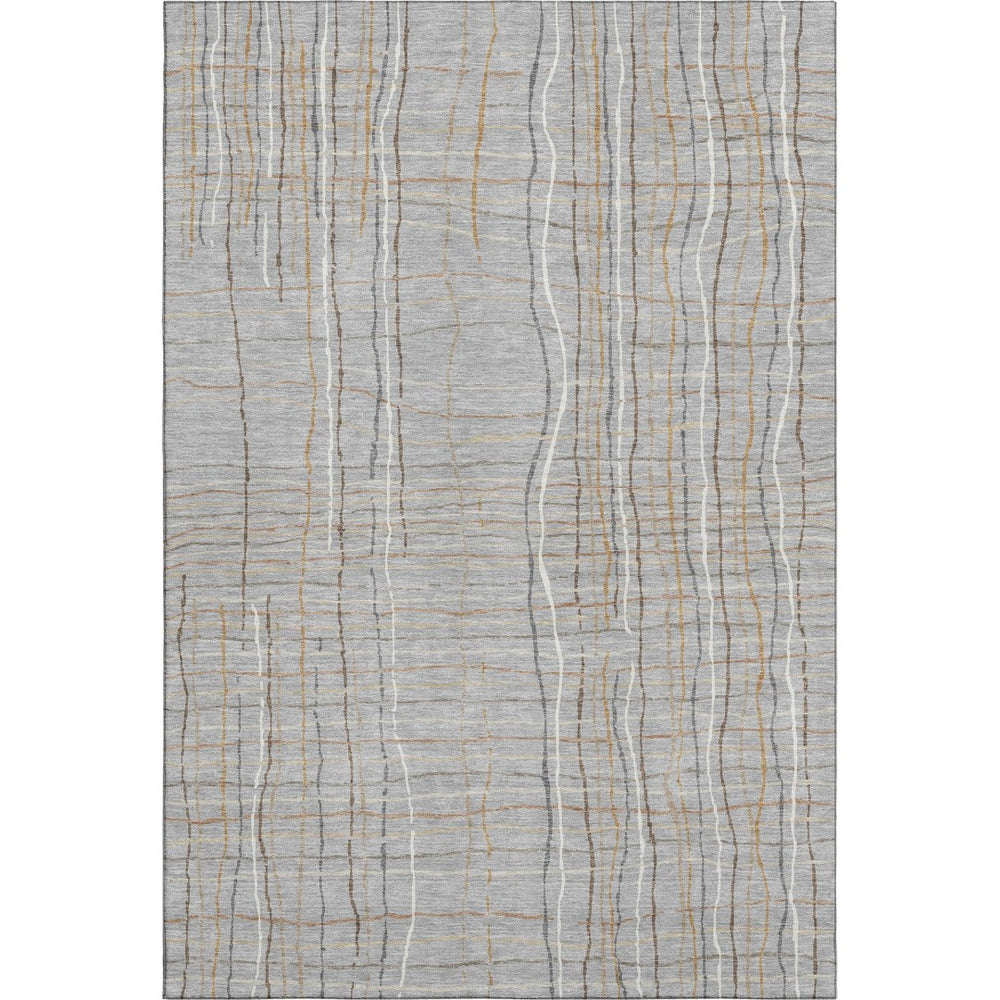 HomeRoots 5' X 8' Gray Gold and Ivory Striped Washable Area Rug with UV Protection for Stylish Living Spaces 678552