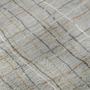 HomeRoots 8' Stylish Gray Gold Ivory Striped Washable Round Area Rug with UV Protection for Everyday Living 678553