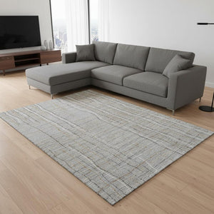 HomeRoots 10' Gray, Gold & Ivory Striped Washable Area Rug - UV Protected, Durable & Stylish for Any Space 678556