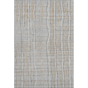 HomeRoots 10' Gray, Gold & Ivory Striped Washable Area Rug - UV Protected, Durable & Stylish for Any Space 678556
