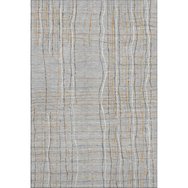 HomeRoots 10' Gray, Gold & Ivory Striped Washable Area Rug - UV Protected, Durable & Stylish for Any Space 678556