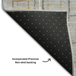 HomeRoots 10' Gray, Gold & Ivory Striped Washable Area Rug - UV Protected, Durable & Stylish for Any Space 678556
