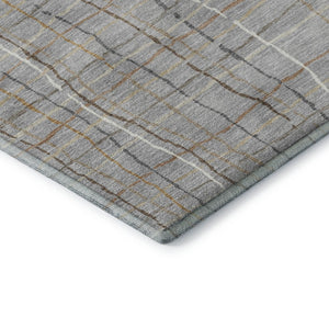 HomeRoots 10' Gray, Gold & Ivory Striped Washable Area Rug - UV Protected, Durable & Stylish for Any Space 678556