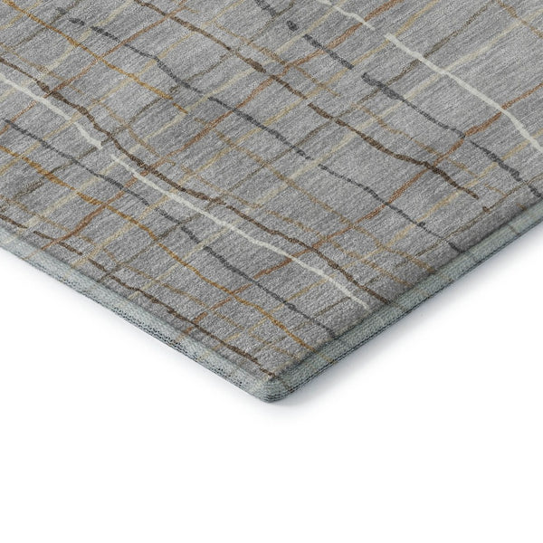 HomeRoots 10' Gray, Gold & Ivory Striped Washable Area Rug - UV Protected, Durable & Stylish for Any Space 678556